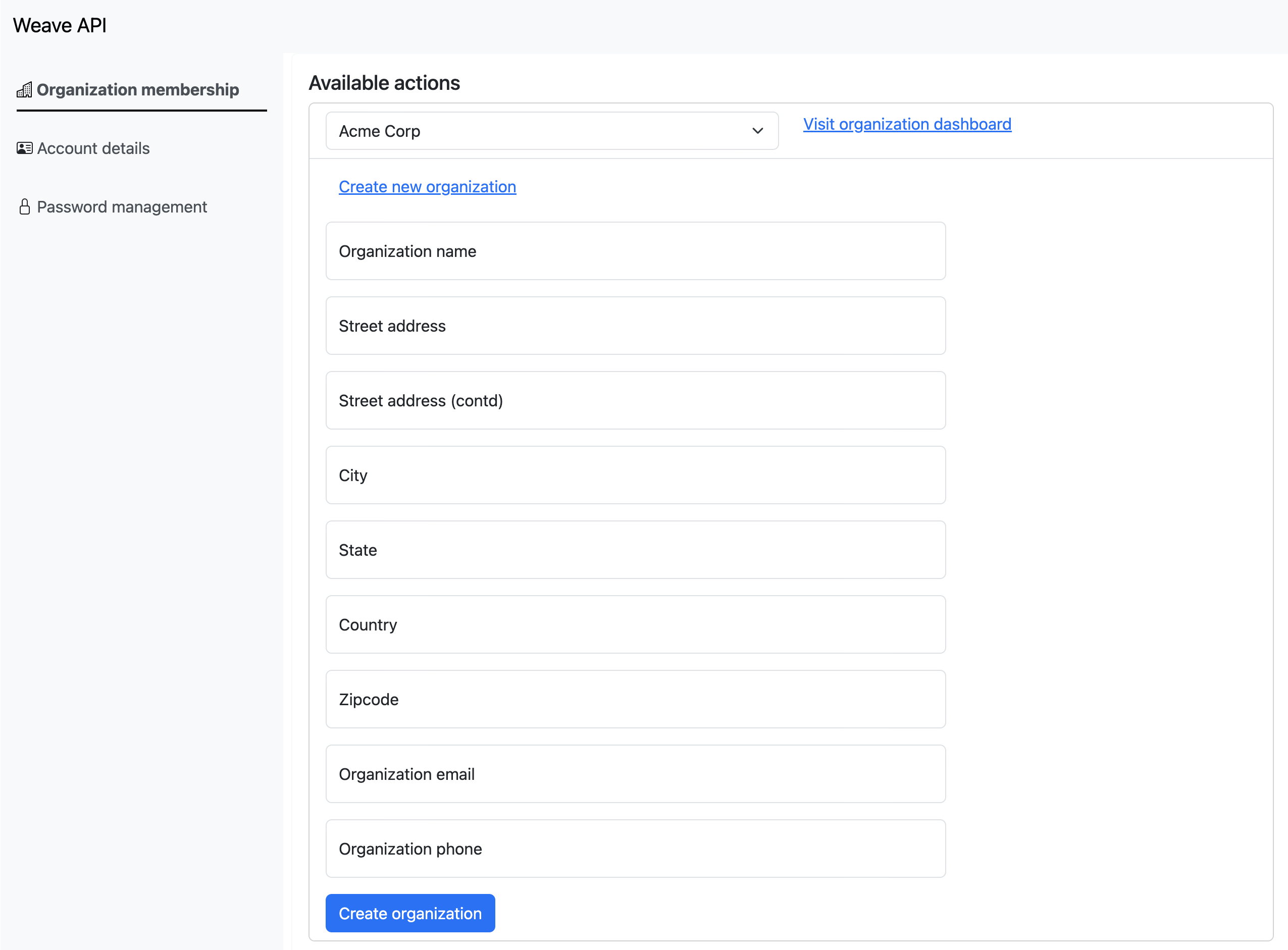 Create organization form